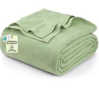 Utopia Bedding Sage Green 100% Cotton Blanket [Queen Size - 90x90 Inch] 350GSM Lightweight, Soft and Breathable Thermal Blanket for All Seasons
