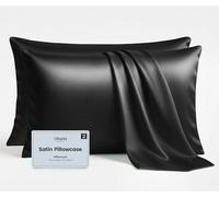 Utopia Bedding Satin Pillowcases Pack of 2 Standard Size 50x75 cm, Silk Like Feel, Soft on Skin, Hair Protecting Satin Pillow Covers with Envelope Closure - Pillows not included - Black