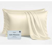 Utopia Bedding Satin Pillowcases Pack of 2 Standard Size 50x75 cm, Silk Like Feel, Soft on Skin, Hair Protecting Satin Pillow Covers with Envelope Closure - Pillows not included - Cream