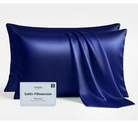 Utopia Bedding Satin Pillowcases Pack of 2 Standard Size 50x75 cm, Silk Like Feel, Soft on Skin, Hair Protecting Satin Pillow Covers with Envelope Closure - Pillows not included - Navy