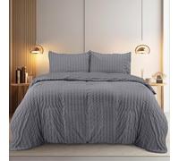 Utopia Bedding Seersucker Double Duvet Cover (Grey) | Quilt Cover with 2 Pillowcases - Soft Microfibre Seersucker