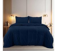 Utopia Bedding Seersucker Double Duvet Cover (Navy) | Quilt Cover with 2 Pillowcases - Soft Microfibre Seersucker