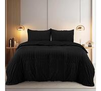 Utopia Bedding Seersucker Duvet Cover Set - Duvet Cover Double with Pillowcases - Soft Microfibre Polyester Seersucker Bedding (Black)