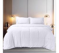Utopia Bedding Seersucker Duvet Cover Set - Pack of 10 - Duvet Cover Double with Pillowcases - Soft Microfibre Polyester Seersucker Bedding (White)