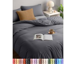 Utopia Bedding Set - Microfibre Duvet Cover 260 x 220 cm + 2 Pillowcases 50 x 75 cm - Grey