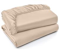 Utopia Bedding Set of 2 Fitted Sheet - Twin - Beige - Deep Pocket - Brushed Microfiber (180 Bed)