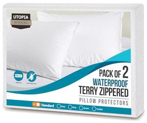 Utopia Bedding Set of 2 Waterproof Pillow Protectors with Zipper Standard Size, Terry Pillow Covers, Bed Bug and Dust Mite Proof Pillow Cases