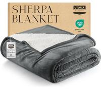 Utopia Bedding Sherpa Blanket King Size [Grey, 90x102 Inches] - 480GSM Thick Warm Plush Fleece Reversible Blanket for Bed, Sofa, Couch, Camping and Travel