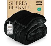 Utopia Bedding Sherpa Blanket Queen Size [Black, 90x90 Inches] - 480GSM Thick Warm Plush Fleece Reversible Blanket for Bed, Sofa, Couch, Camping and Travel