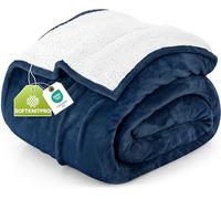 Utopia Bedding Sherpa Blanket Queen Size [Navy, 90x90 Inches] - 480GSM Thick Warm Plush Fleece Reversible Blanket for Bed, Sofa, Couch, Camping and Travel