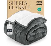 Utopia Bedding Sherpa Blanket King Size [Grey, 90x102 Inches] - 480GSM Thick Warm Plush Fleece Reversible Blanket for Bed, Sofa, Couch, Camping and Travel