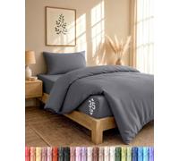 Utopia Bedding Single Duvet Cover, Fitted Sheet with Pillow Case (Grey) | Duvet Cover, Fitted Sheet with 1 Pillow case 50x75 - OekoTex Certified Soft Brushed Microfiber