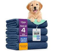 Utopia Bedding Washable Pee Pads for Dogs 34" x 36" (Pack of 4), Waterproof Incontinence Bed Pads for Adults, Elderly and Kids, Heavy Absorbency Pet Training Pads for Sofa and Couch (Navy, Green)
