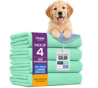 Utopia Bedding Washable Pee Pads for Dogs 34" x 52" (Pack of 4), Waterproof Incontinence Bed Pads for Adults, Elderly and Kids, Heavy Absorbency Pet Training Pads for Sofa and Couch (Green,Blue)