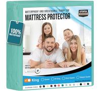Utopia Bedding waterproof, breathable fitted mattress protector with stretch pockets, 200 g/m², king-size, spa blue.