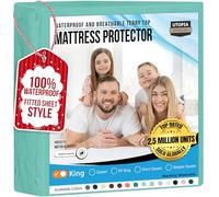 Utopia Bedding waterproof, breathable fitted mattress protector with stretch pockets, 200 g/m², king-size, spa blue.