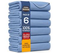 Utopia Bedding Waterproof Incontinence Bed Pads 34 x 36 Inches (Pack of 6, Blue), Washable and Reusable Underpads for Adults, Elderly and Pets, Absorbent Protective Pads