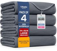 Utopia Bedding Waterproof Incontinence Bed Pads 34 x 52 Inches (Pack of 4, Blue), Washable and Reusable Underpads for Adults, Elderly and Pets, Absorbent Protective Pads