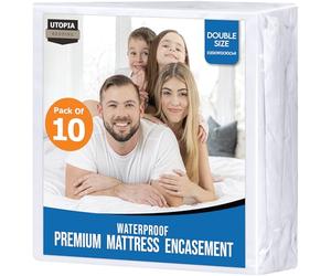 Utopia Bedding Waterproof Mattress Encasement - Double Bed 135 x 190 x 30 cm (Pack of 10), Premium Zippered Mattress Protector, Bed Bug and Dust Mite Proof Mattress Cover - White
