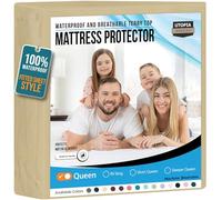Utopia Bedding Waterproof Mattress Protector Queen Size, Premium Terry Mattress Cover 200 GSM, Breathable, Fitted Style with Stretchable Pockets (Beige)