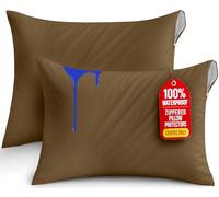 Utopia Bedding Waterproof Pillow Protector Zippered (2 Pack) Queen Mocha - Bed Bug Proof Pillow Encasement 20 x 28 Inches