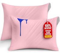 Utopia Bedding Waterproof Pillow Protectors Zippered (2 Pack, Pink) Queen Size, Zippered Pillowcases, Bed Bug Proof Pillow Encasement Covers 20 x 28 Inches