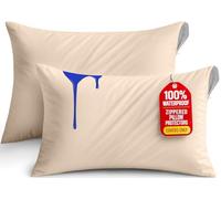 Utopia Bedding Waterproof Pillow Protectors Zippered King Size (2 Pack, Beige), Zippered Pillowcases, Bed Bug Proof Pillow Encasement Covers 20 x 38 Inches