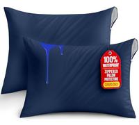 Utopia Bedding Waterproof Pillow Protectors Zippered Queen Size (2 Pack, Navy Blue), Zippered Pillowcases, Bed Bug Proof Pillow Encasement Covers 20 x 28 Inches