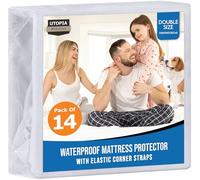 Utopia Bedding Waterproof Strap Mattress Protector Double Bed 135 x 190 cm White, (Pack of 14), Fits Up to 30 cm Deep Mattresses, Premium Terry Mattress Protector, 4 Side Elastic Strap Mattress Cover