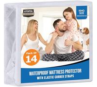 Utopia Bedding Waterproof Strap Mattress Protector King Bed 150 x 200 cm White, (Pack of 14), Fits Up to 30 cm Deep Mattresses, Premium Terry Mattress Protector, 4 Side Elastic Strap Mattress Cover