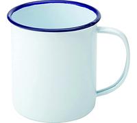 Utopia Blue Rim Enamel Mug White 19.5oz / 554ml - Case of 6 - Vintage Steel Camping Mug with Enamel Coating Blue