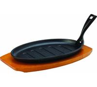 Utopia Cast Iron & Boards, MH7009-000000-B01001, Sizzle Platter 10.75" (27cm) - with Wooden Base (Box of 1),Black