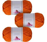 Utopia Crafts Cuddle Super Chunky Chenille Yarn Pumpkin Orange 100g 60m Ball, Fluffy, Soft & Easy to Use, Ideal for Crochet & Knitting, Machine Washable, Beginner-Friendly Wool Alternative - Pack of 3