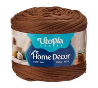 Utopia Crafts Home Decor T-Shirt Yarn for Crocheting, 300g Thick Soft Elastic Ribbon Yarn for Crochet Baskets Bags Rugs, Textile Fabric Yarn for Beginners, Home Decor, 5-7mm Hook (Chocolate Brown)
