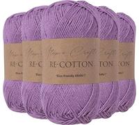 Utopia Crafts Re-Cotton Knitting Yarn, 5X 100g (Viola Purple) (Pack of 5)