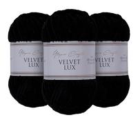 Utopia Crafts Velvet Lux Chenille Super Soft Chunky Yarn for Knitting and Crochet Yarn 3X 100g (Black)