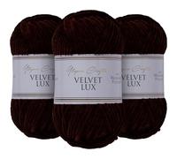 Utopia Crafts Velvet Lux Chenille Super Soft Chunky Yarn for Knitting and Crochet Yarn 3X 100g (Dark Brown)