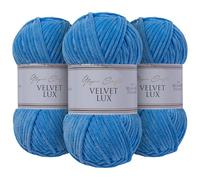 Utopia Crafts Velvet Lux Chenille Super Soft Chunky Yarn for Knitting and Crochet Yarn 3X 100g (Sky Blue)