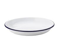Utopia Eagle Enamel Deep Plates 8.5" / 22cm - Set of 6 - White Enamel Oval Plates with Blue Rim