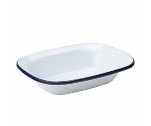 Utopia Eagle Enamel Pie Dish 7.8" /20cm - Set of 6 - White Oblong Cookware with Blue Edge