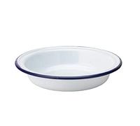 Utopia Eagle Enamel Pie Plate 8.6" / 22cm - Set of 6 - Baking Plate, Deep Pie Dish, White with Blue Trim