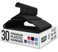 Utopia Home 30 Pack Premium Plastic Clothes Hangers - Durable Coat Hangers Adult with Trouser Bar & Shoulder Grooves, Space Saving Non-Slip Design for Coats, Jackets, Shirts & Suits - Black