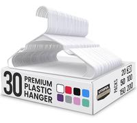 Utopia Home 30 Pack Premium Plastic Clothes Hangers - Durable Coat Hangers Adult with Trouser Bar & Shoulder Grooves, Space Saving Non-Slip Design for Coats, Jackets, Shirts & Suits - White