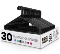 Utopia Home 30-Pack Premium Plastic Clothes Hangers with Built-In Hooks - Durable Heavy-Duty Slim Space-Saving Black Hanger Set for Shirts, Coats, Blouses, Skirts
