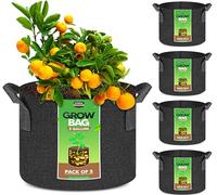 Utopia Home 5 Pack 5 Gallon Fabric Grow Bags, Heavy Duty Thickened Fabric Planters Pots, Aeration Pots with Handles, Nonwoven Bags Suitable for Vegetables Flowers Mushroom (5 Gallon)