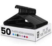 Utopia Home 50-Pack Premium Plastic Clothes Hangers with Built-In Hooks - Durable Heavy-Duty Slim Space-Saving Black Hanger Set for Shirts, Coats, Blouses