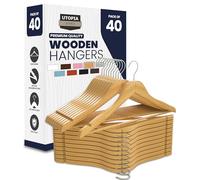 Utopia Home Natural Wooden Coat Hangers 40 Pack - Strong Solid Wood Clothes Hangers with 360° Swivel Hook, Trouser Bar & Shoulder Notches - Durable Slim Space Saver for Suits, Jackets, Coats, Shirts