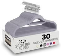 Utopia Home Pack of 30 Velvet Suit Hangers with Tie Bar - Heavy Duty Non-Slip Premium Hangers for Adult Clothes - 360 Degree Swivel Hook, Grey
