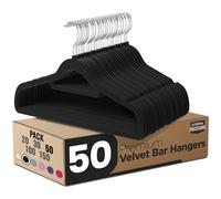 Utopia Home Pack of 50 Velvet Suit Hangers with Tie Bar - Heavy Duty Non-Slip Premium Hangers for Adult Clothes - 360 Degree Swivel Hook, Black