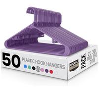 Utopia Home Plastic Hangers 50 Pack - Clothes Hanger with Hooks - Durable & Space Saving Coat Hanger - Heavy Duty Purple Hangers - Skirt Hangers